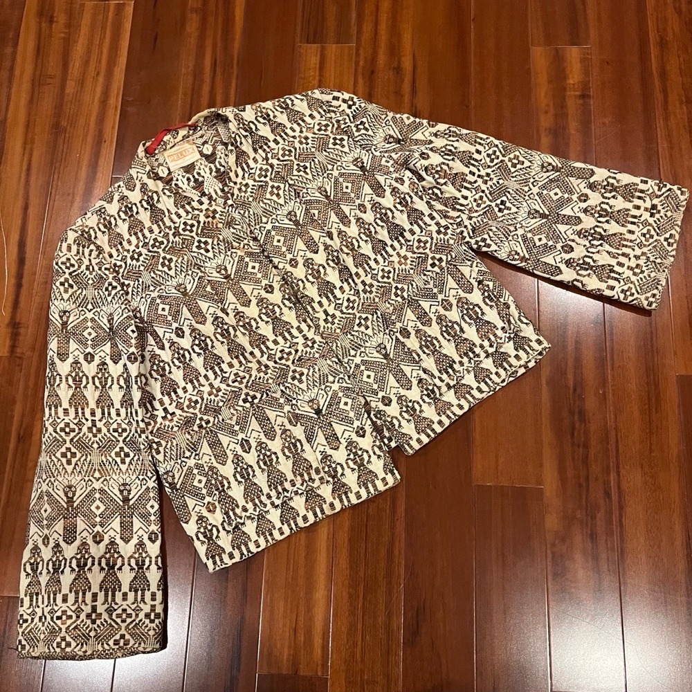 Pelux Vintage‎ Woven Blazer Tribal People Print Long Sleeve Jacket Thick Size M